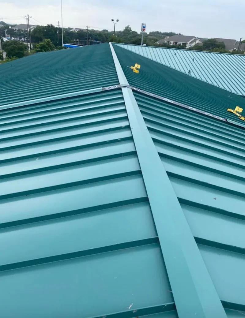 Green commercial metal roof ridge and valley for Metal Roof Repair in Rowland Heights